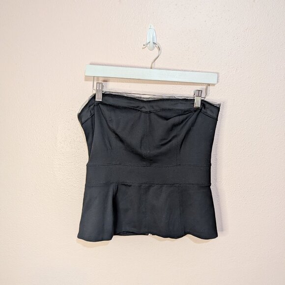 White House Black Market Black Peplum Strapless Top Sheer Ruffle Size 8 - Picture 3 of 10